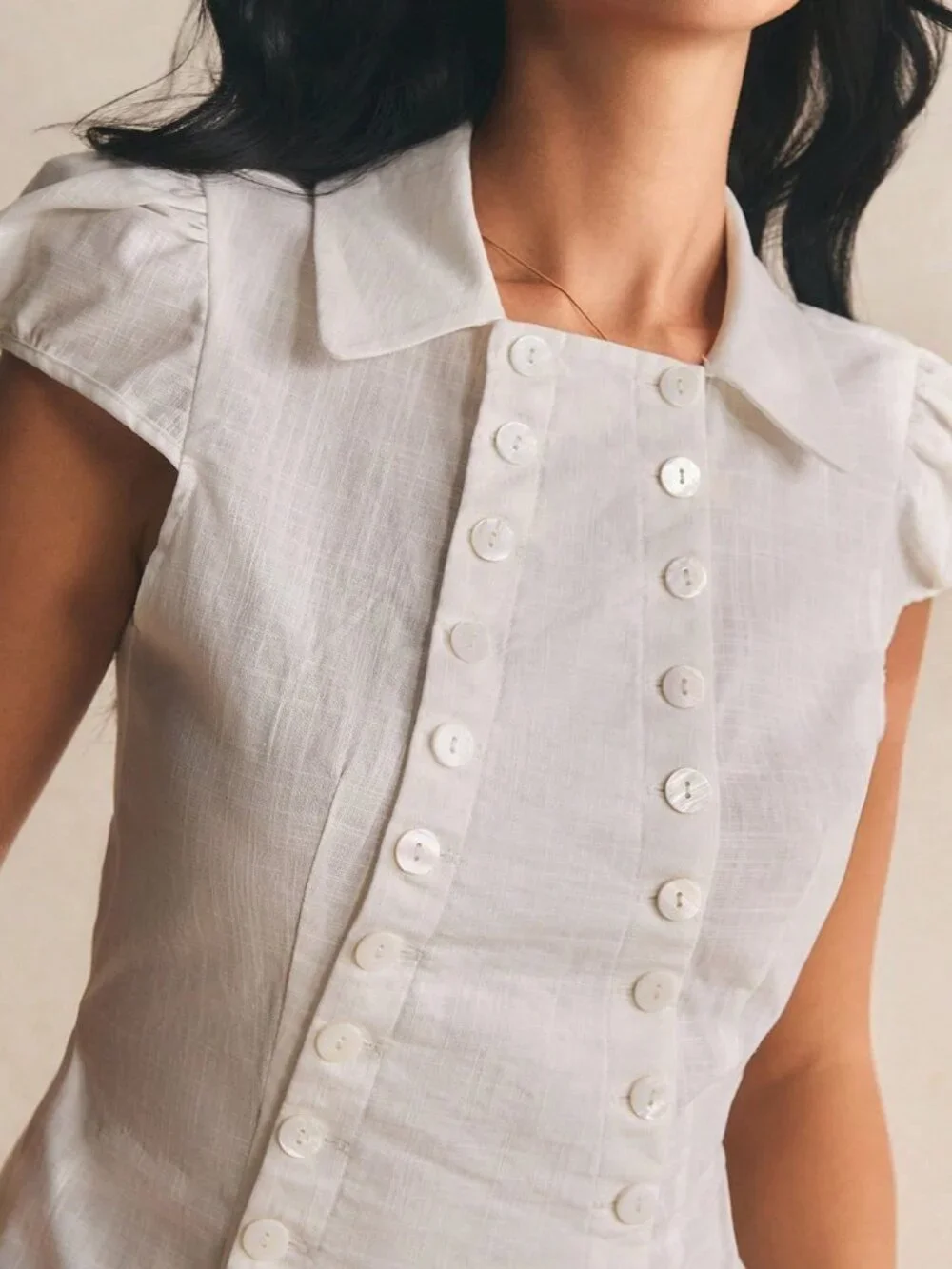 White Casual Women's Elegant Cotton Peplum Blouse